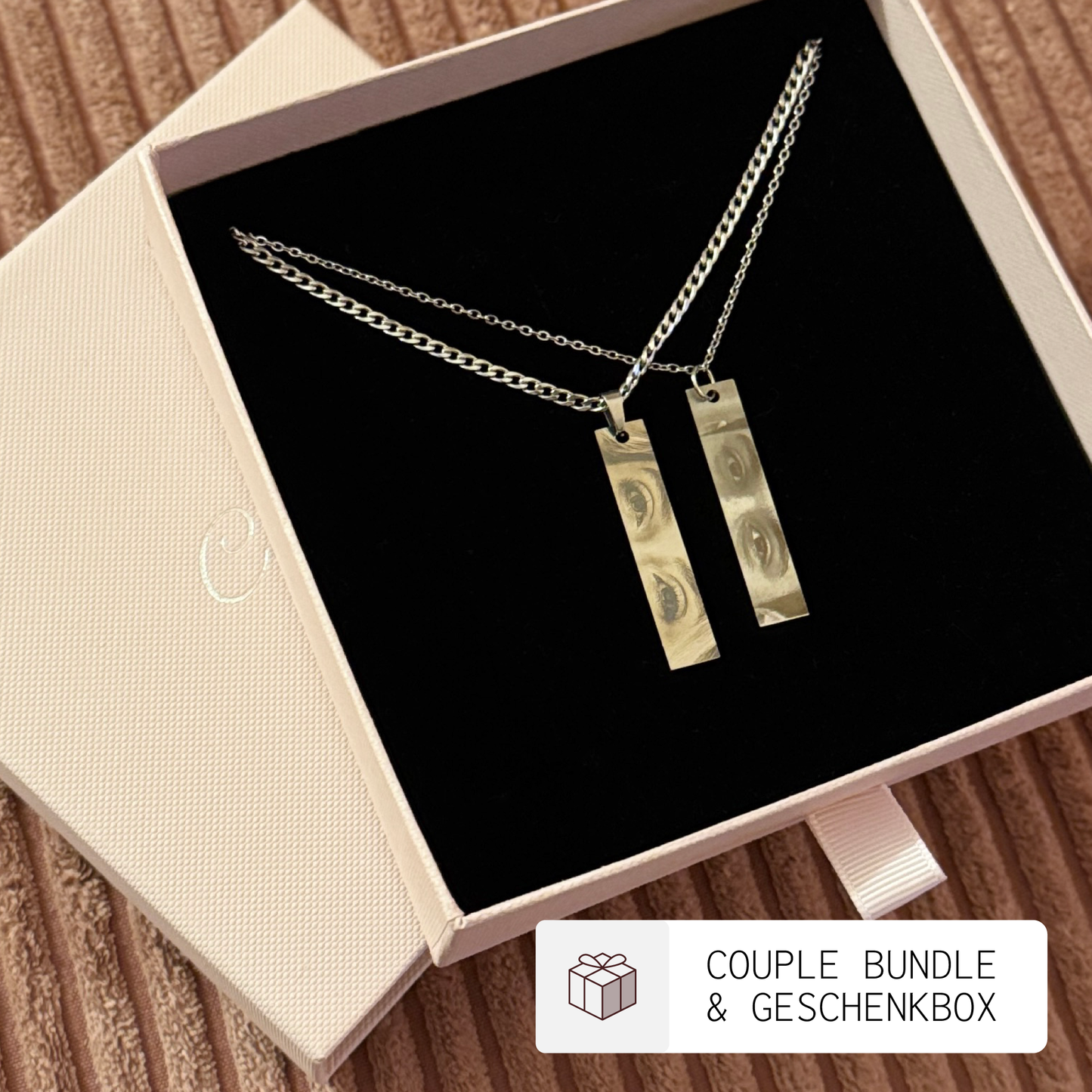 Augen Gravur Anhänger aus Edelstahl – personalisierter Schmuck von Cherelie